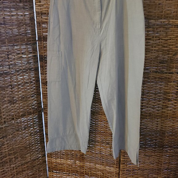 NWT Cynthia Max Relax Cargo Wide Leg Crop Capris Sz L Sage Green VTG USA Made - Picture 2 of 5